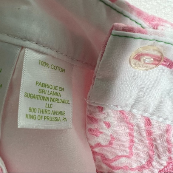 Lilly Pulitzer Pink White Print The Buttercup Stretch Scalloped Cotton Shorts 0 - Picture 6 of 9